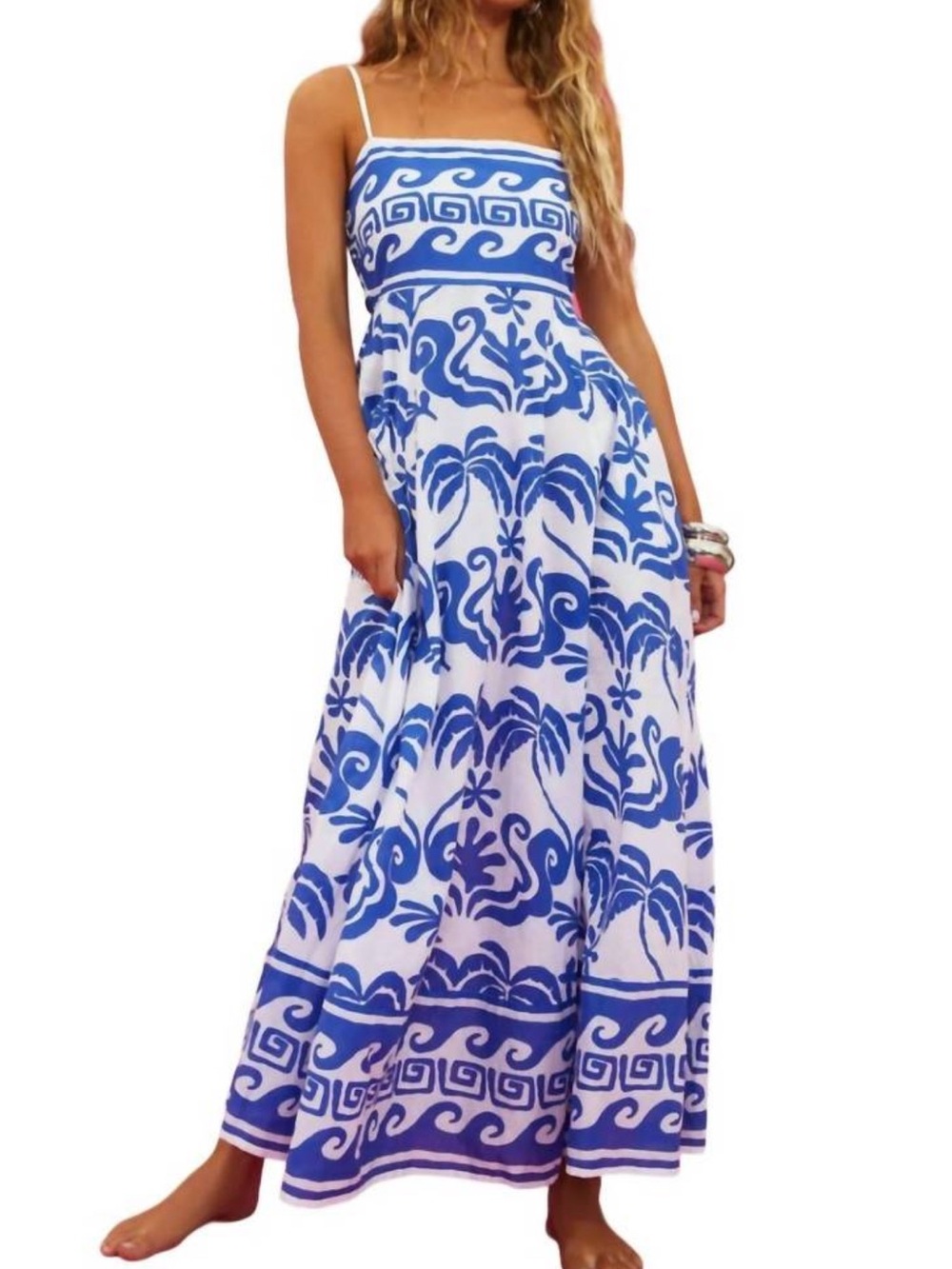 Beach Riot Blue & White Printed Maxi Dress - Sleeveless Spaghetti Strap NWT